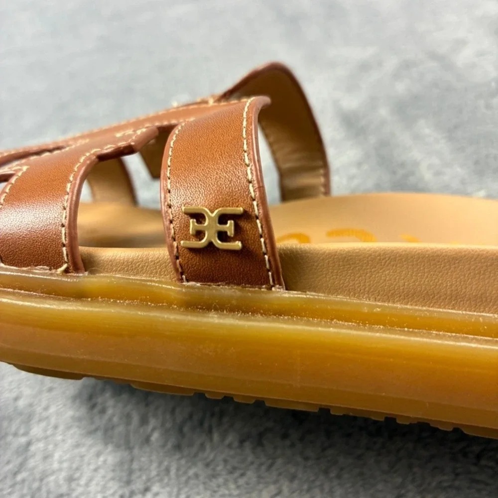 Sam Edelman Valeri Platform Slide Sandals Womens 6M Brown Leather Cutout Logo - Picture 8 of 15